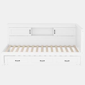 Divã 90x200cm com LED e tomadas - com cama com gavetão 90x190cm - Branco