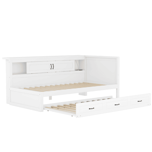 Divã 90x200cm com LED e tomadas - com cama com gavetão 90x190cm - Branco Divã 90x200cm com LED e tomadas - com cama com gavetão 90x190cm - Branco
