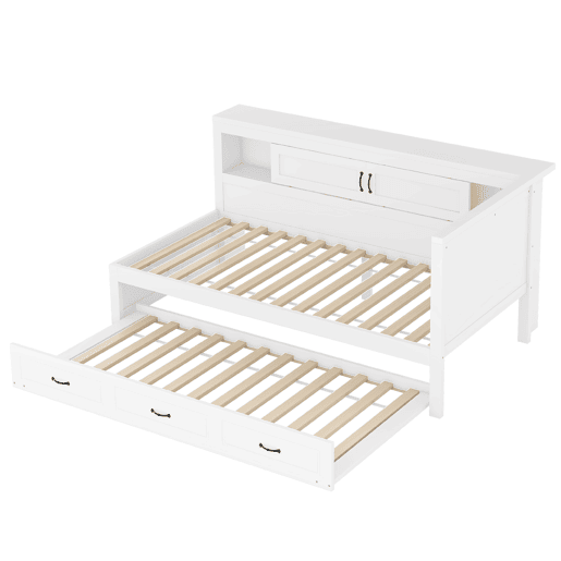 Divã 90x200cm com LED e tomadas - com cama com gavetão 90x190cm - Branco Divã 90x200cm com LED e tomadas - com cama com gavetão 90x190cm - Branco