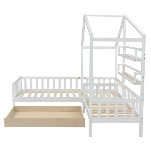 Cama de criança,cama-casa,cama dupla de madeira maciça e mdf 90x200(70x140)cm com 1 gaveta,branco Cama de criança,cama-casa,cama dupla de madeira maciça e mdf 90x200(70x140)cm com 1 gaveta,branco