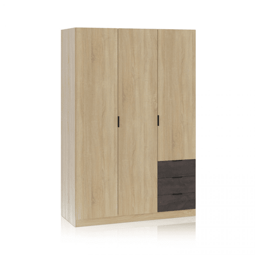 Roupeiro Hexa 3 portas 3 gavetas Carvalho canadiano - Ferrugem 121 x 180 x 52 cm