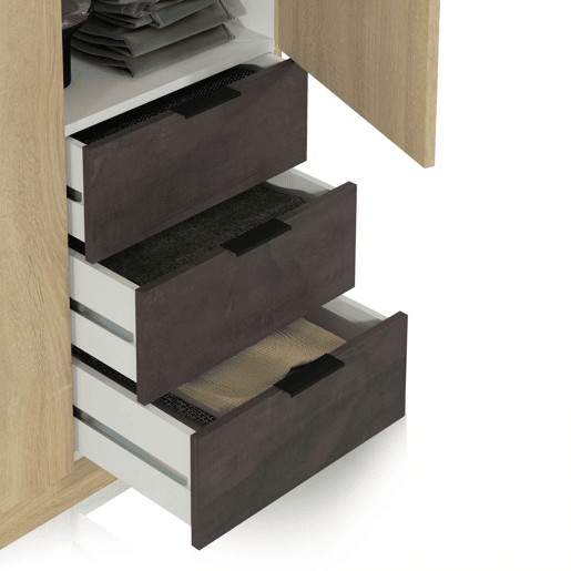 Roupeiro Hexa 3 portas 3 gavetas Carvalho canadiano - Ferrugem 121 x 180 x 52 cm