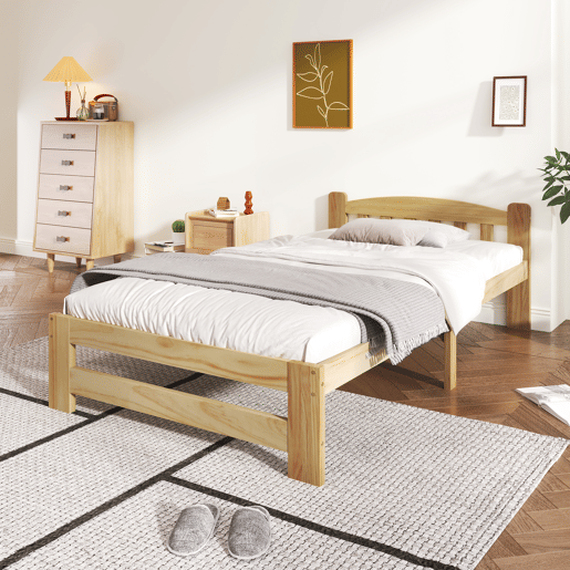 Cama de solteiro de madeira maciça 90x200cm,natural