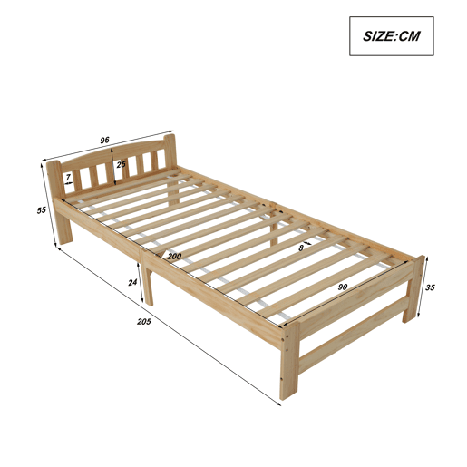Cama de solteiro de madeira maciça 90x200cm,natural