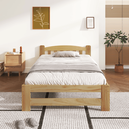 Cama de solteiro de madeira maciça 90x200cm,natural