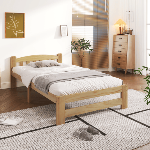 Cama de solteiro de madeira maciça 90x200cm,natural