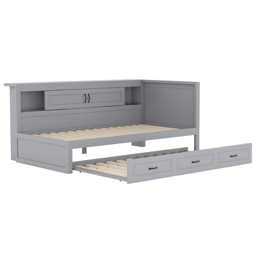 Divã 90x200cm com LED e tomadas - com cama com gavetão 90x190cm - Cinzento