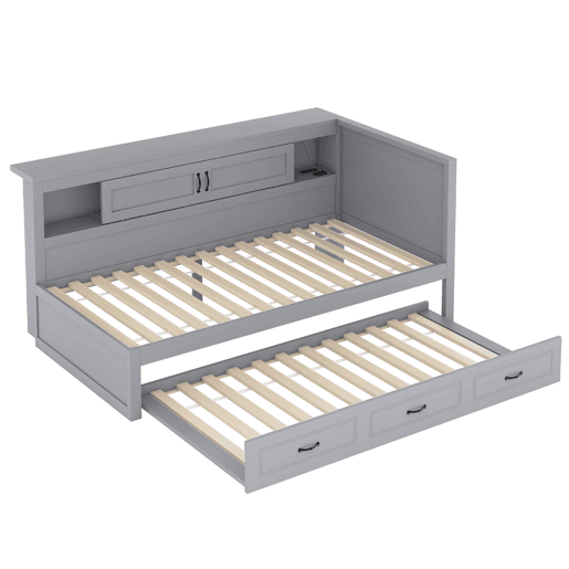 Divã 90x200cm com LED e tomadas - com cama com gavetão 90x190cm - Cinzento
