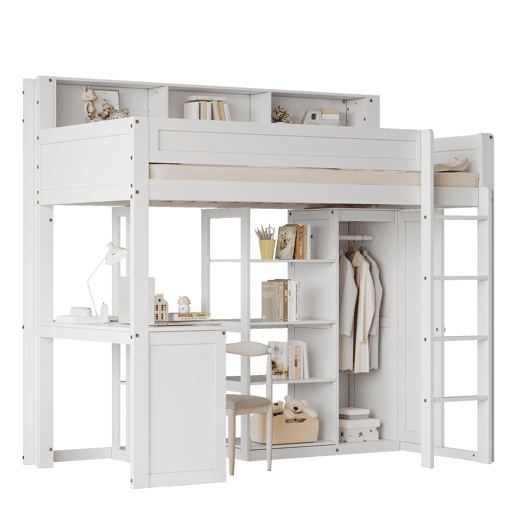 Cama de criança,cama alta de madeira de pinho e mdf 90x200cm,branco Cama de criança,cama alta de madeira de pinho e mdf 90x200cm,branco