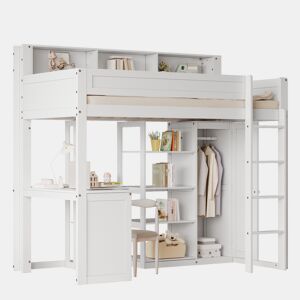 Cama de criança,cama alta de madeira de pinho e mdf 90x200cm,branco