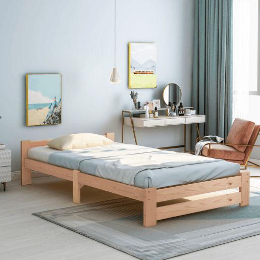 Cama de solteiro de madeira maciça 90x200cm,natural