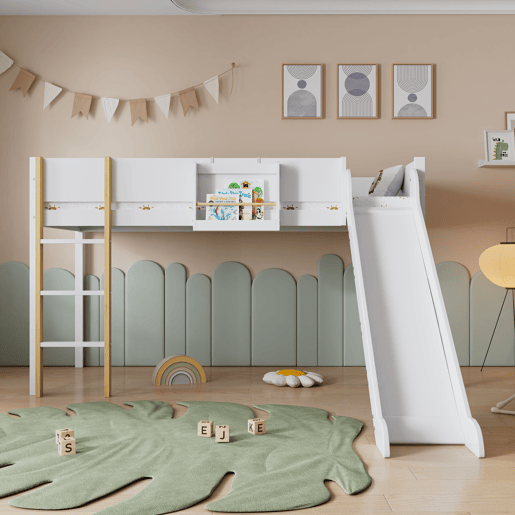 Cama de criança,cama alta de madeira de pinho e mdf 90x200cm,branco
