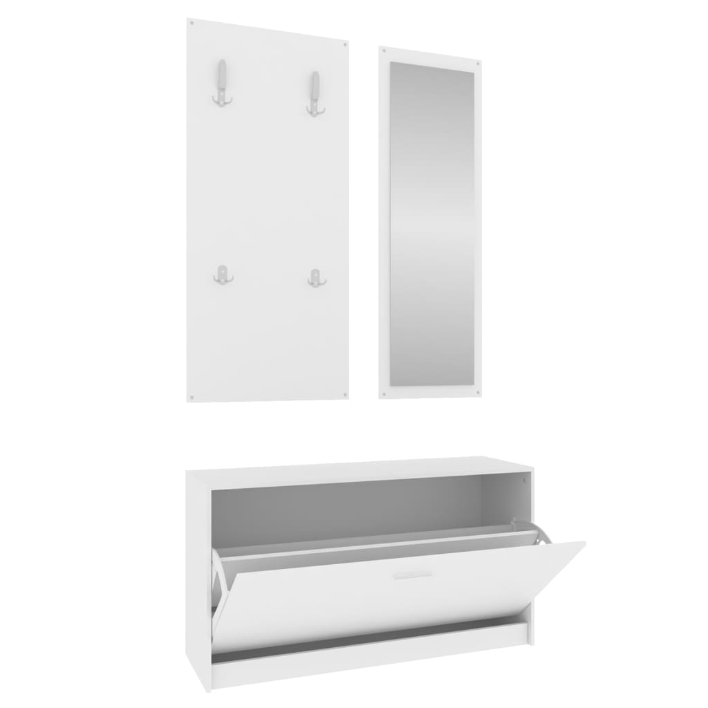 Vidaxl set de mueble zapatero 3 en 1 madera contrachapada blanco