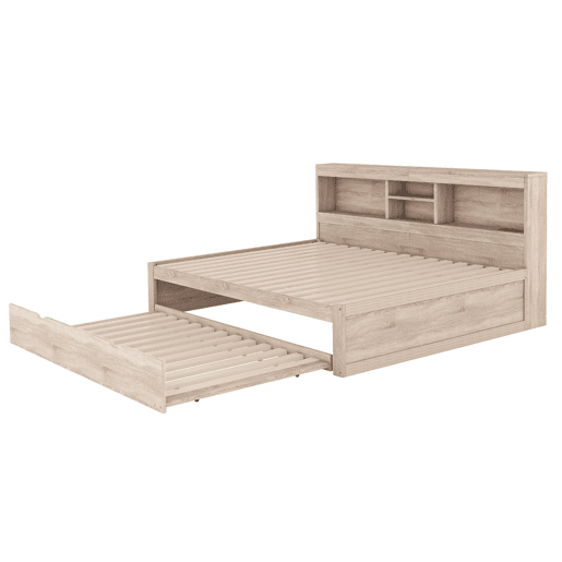 Divã de 140x200cm com cama com gavetão de 90x190cm - mesa de cabeceira com arrumação, LED e tomadas - Natruel