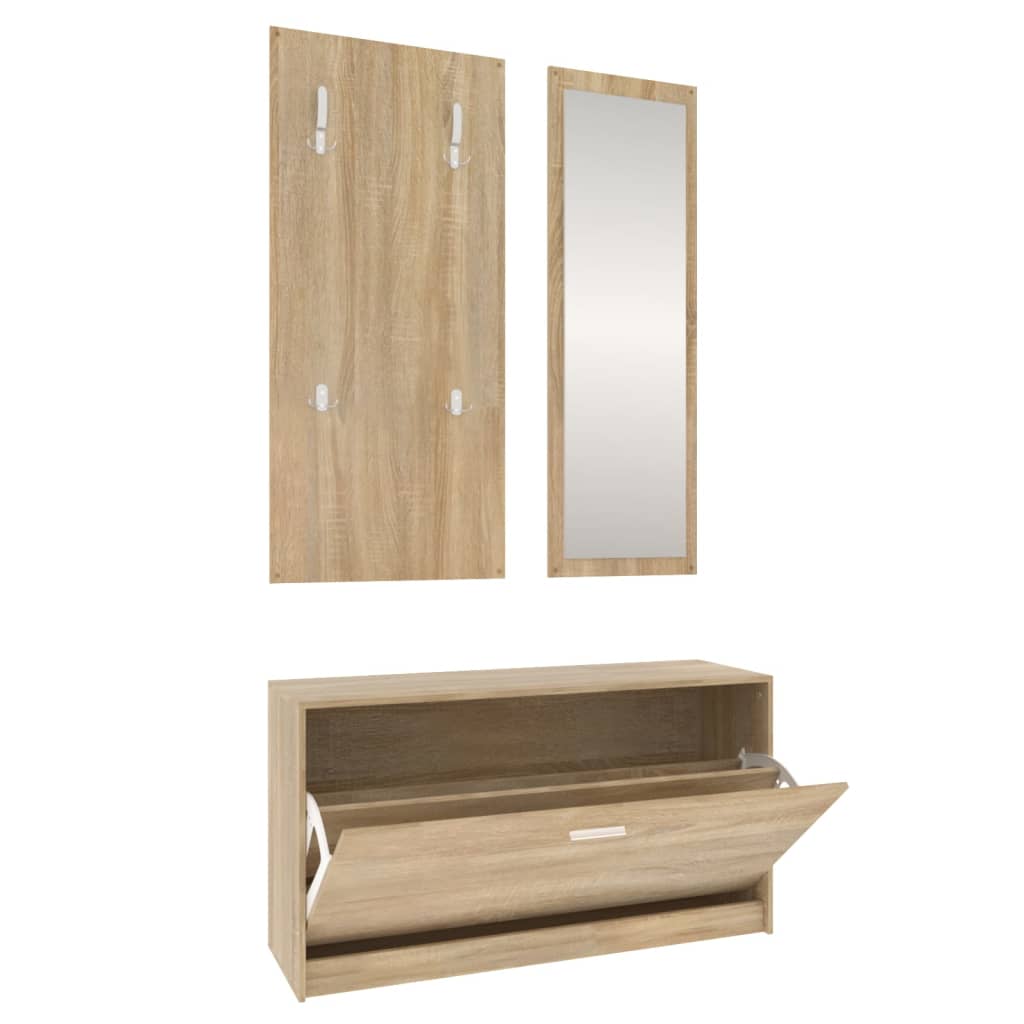 Vidaxl set de mueble zapatero 3 en 1 madera contrachapada roble sonoma