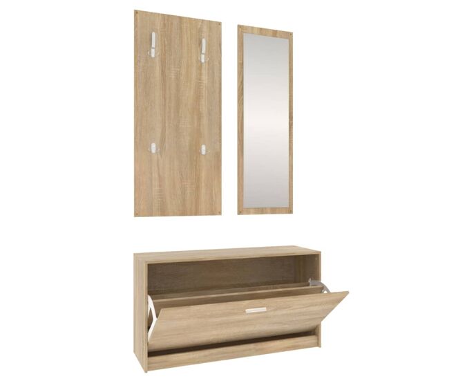 Vidaxl conjunto de zapatero 3 en 1 de madera de ingeniería de roble sonoma