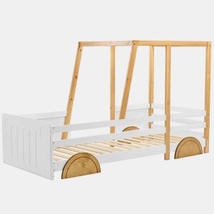 Cama de criança de madeira de pinho 90x200cm,branco+natural