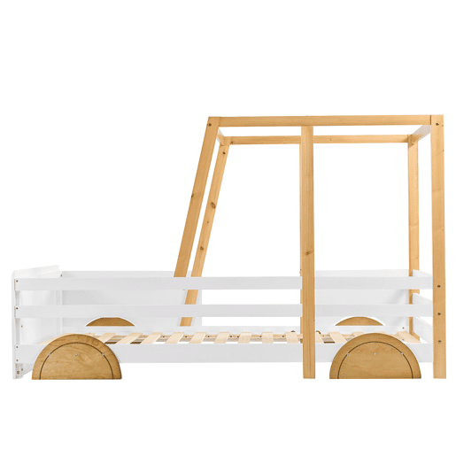 Cama de criança de madeira de pinho 90x200cm,branco+natural