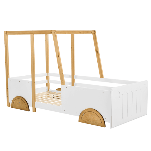 Cama de criança de madeira de pinho 90x200cm,branco+natural
