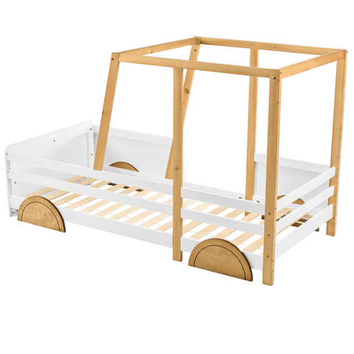 Cama de criança de madeira de pinho 90x200cm,branco+natural