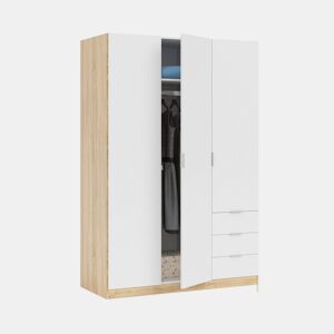 Roupeiro Hexa 3 portas 3 gavetas Artik White (Branco mate) - Carvalho canadiano 121 x 180 x 52 cm