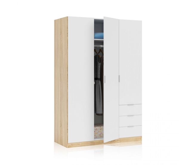 Armario de 3 puertas y 3 cajones en blanco artik y roble canadian 121x180 cm hexa blanco artik (blanco mate) - roble canadian 121 x 180 x 52 cm