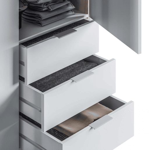 Roupeiro Hexa 3 portas 3 gavetas Artik White (Branco mate) - Carvalho canadiano 121 x 180 x 52 cm