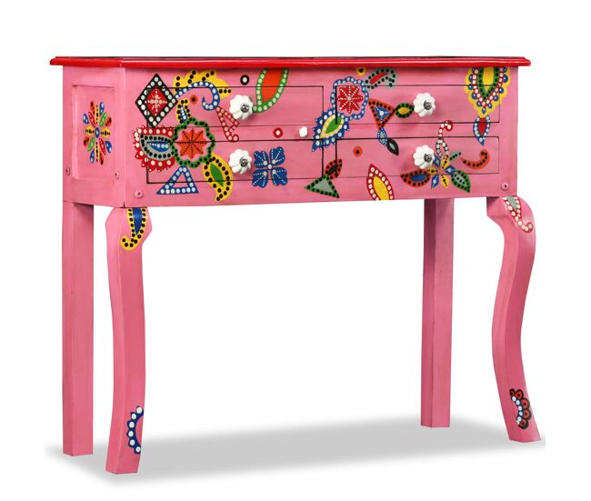 Vidaxl mesa consola de madera maciza de mango rosa pintada a mano