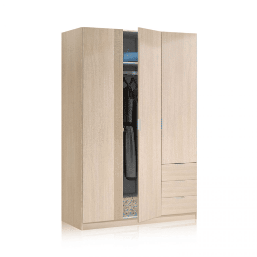 Roupeiro Hexa 3 portas 3 gavetas Carvalho 121 x 180 x 52 cm
