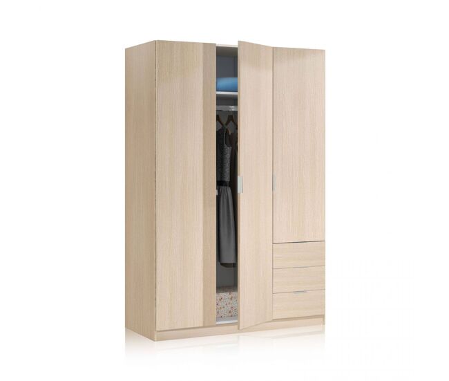 Armario de 3 puertas y 3 cajones en roble 121x180 cm hexa roble 121 x 180 x 52 cm