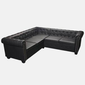 vidaXL Sofá de canto Chesterfield 5 lugares couro artificial preto