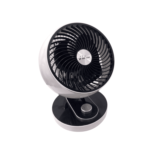 Ventilador de 60W de chão ou de mesa com 3 lâminas. Inclui 3 velocidades para adaptar a intensidade do fluxo (baixa NoiteEco média-Normal e alta Turbo), um sistema automático de oscilação horizontal com inclinação ajustável e uma grelha de protecção.