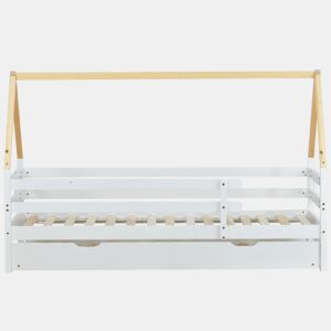 Cama com gavetão 90x200cm com estrado de ripas - cama de cabina em madeira maciça - Branco