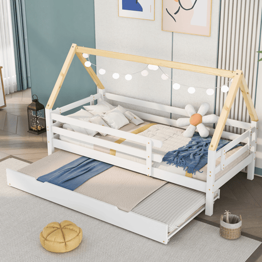 Cama com gavetão 90x200cm com estrado de ripas - cama de cabina em madeira maciça - Branco