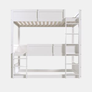 Beliche 3x90x200 cm madeira maciça - com 2 estrados - Branco