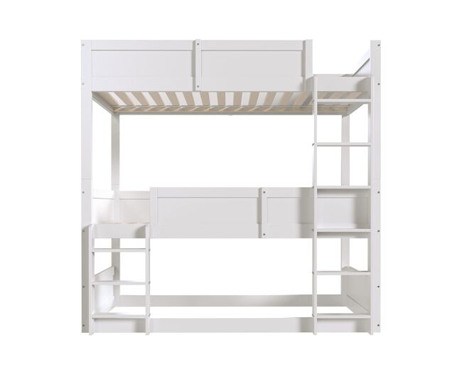 Litera 3x90x200 cm de madera maciza - con 2 somieres - blanco