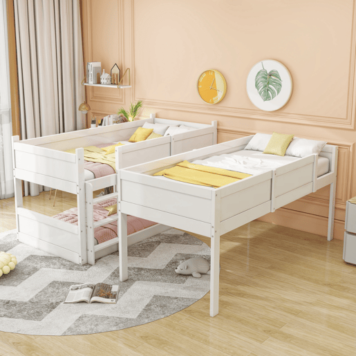 Beliche 3x90x200 cm madeira maciça - com 2 estrados - Branco