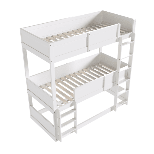 Beliche 3x90x200 cm madeira maciça - com 2 estrados - Branco
