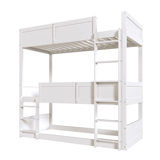 Beliche 3x90x200 cm madeira maciça - com 2 estrados - Branco