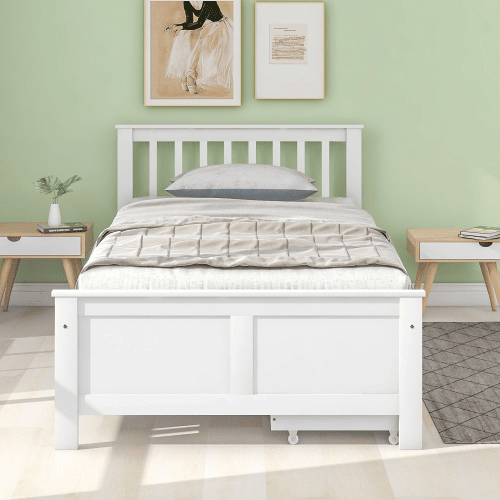 Cama de solteiro de madeira de pinho 90x200cm com 2 gavetas,branco