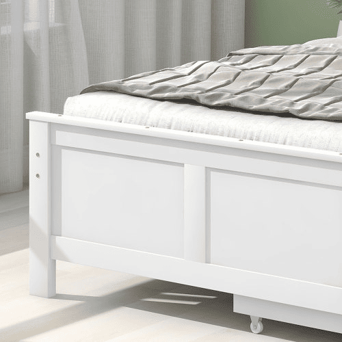 Cama de solteiro de madeira de pinho 90x200cm com 2 gavetas,branco