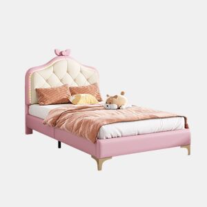 Cama de criança de pu 90x200cm com luz led,rosa+branco