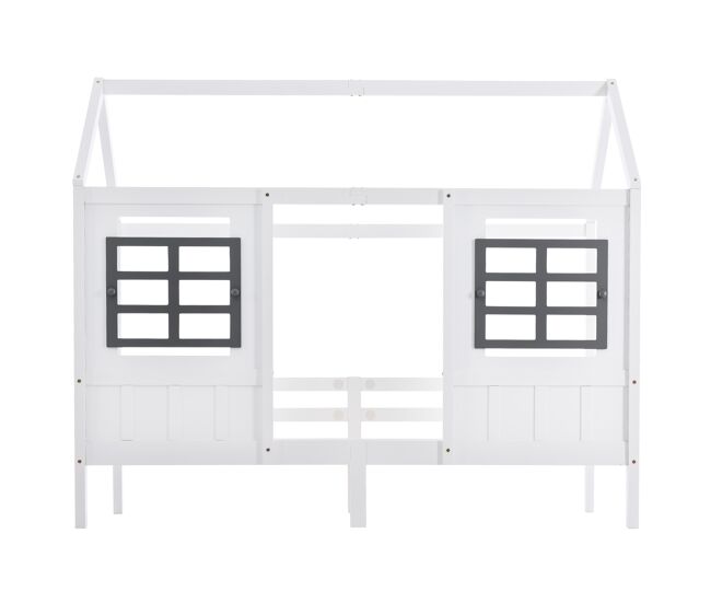 Cama infantil,cama cabaña de madera maciza 90x200cm con 2 ventanas y protección contra caídas,blanco