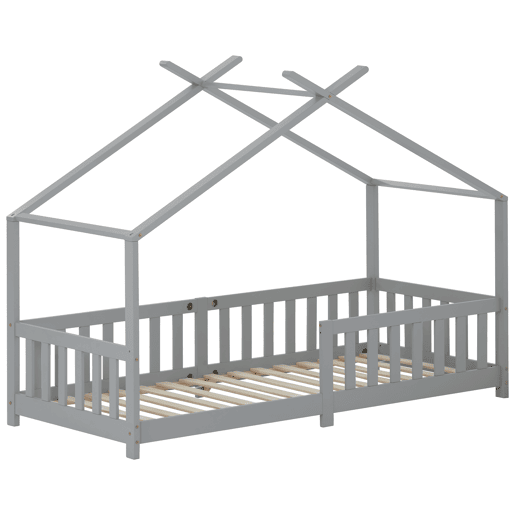 Cama de criança,cama-casa de madeira maciça 90x200cm,cinzento