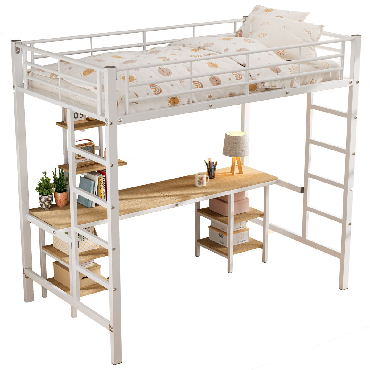 Cama alta infantil de metal y mdf 95x204