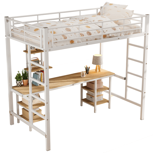 Cama de criança,cama alta de metal e mdf 90x200cm,branco