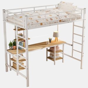 Cama de criança,cama alta de metal e mdf 90x200cm,branco