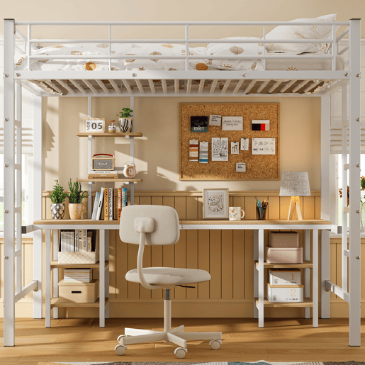 Cama de criança,cama alta de metal e mdf 90x200cm,branco