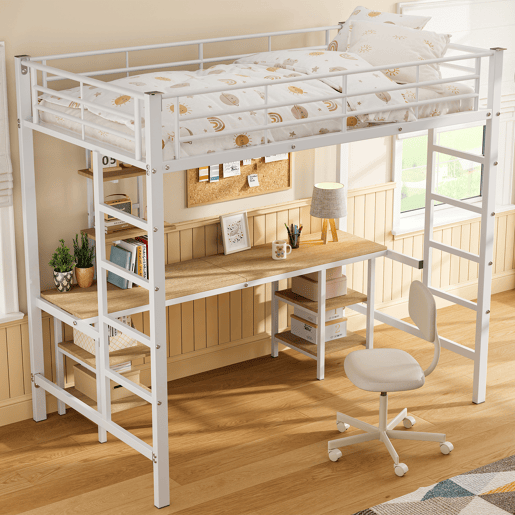 Cama de criança,cama alta de metal e mdf 90x200cm,branco