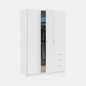 Roupeiro Hexa 3 portas 3 gavetas Branco 121 x 180 x 52 cm